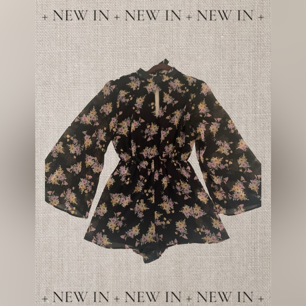 Black floral shorts romper